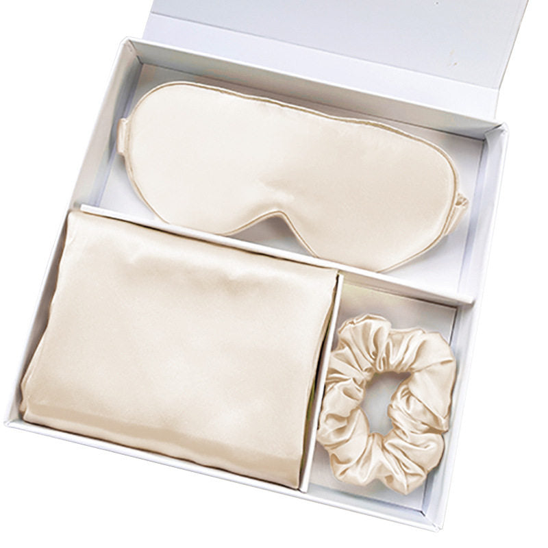 Luxury Mulberry Silk Sleep Set with Pillowcase Hair Tie Eye Mask