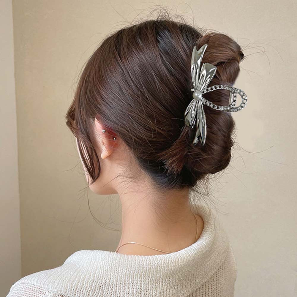 Metal Butterfly Hair Clips with Pearl Accents
