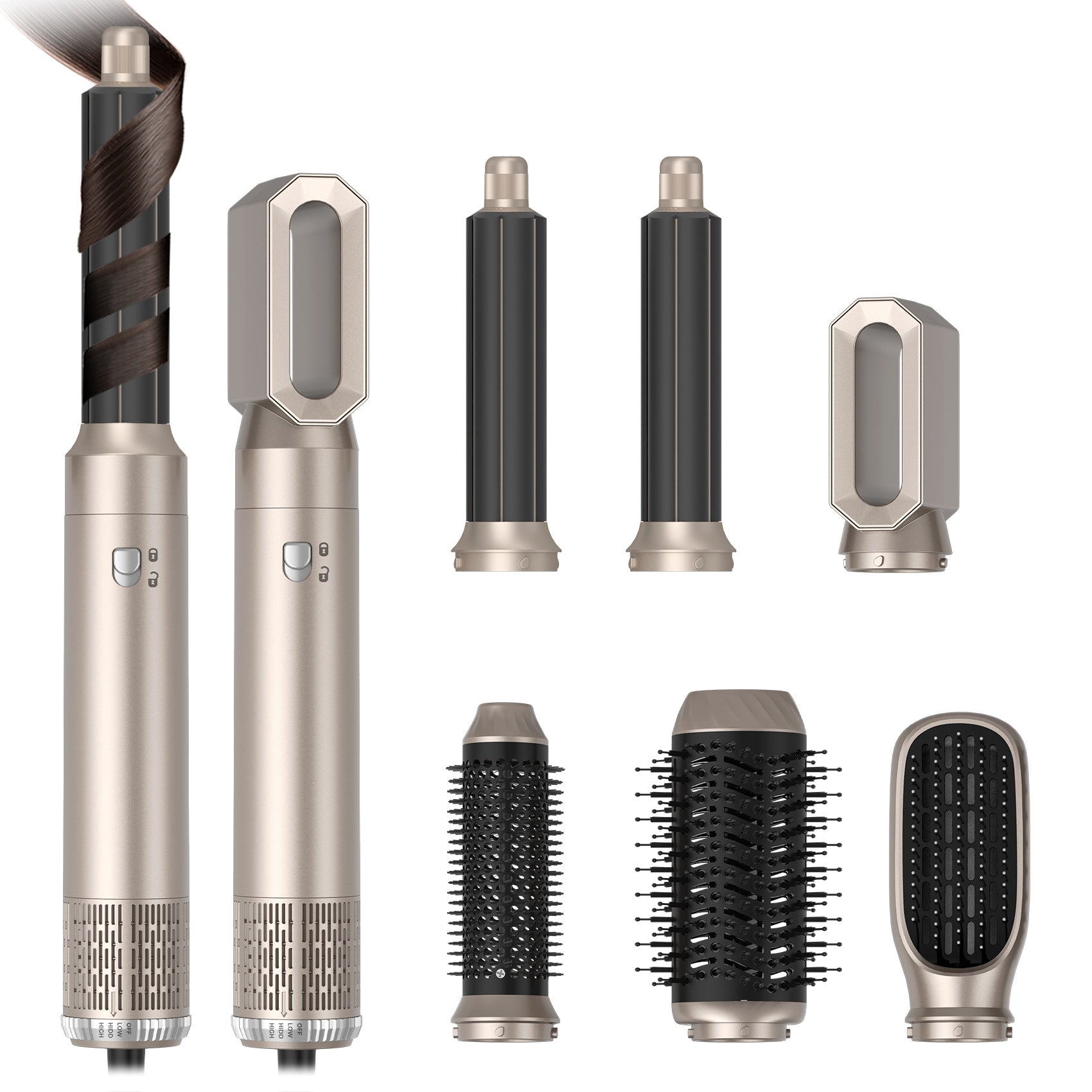 Six In One Multifunctional Hot Air Comb Curling Brush Hair Dryer