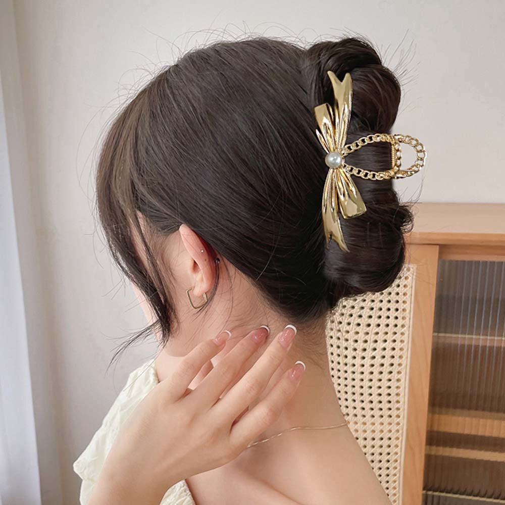 Metal Butterfly Hair Clips with Pearl Accents