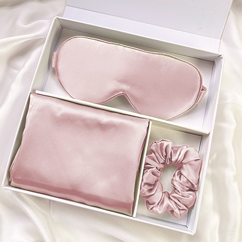 Luxury Mulberry Silk Sleep Set with Pillowcase Hair Tie Eye Mask