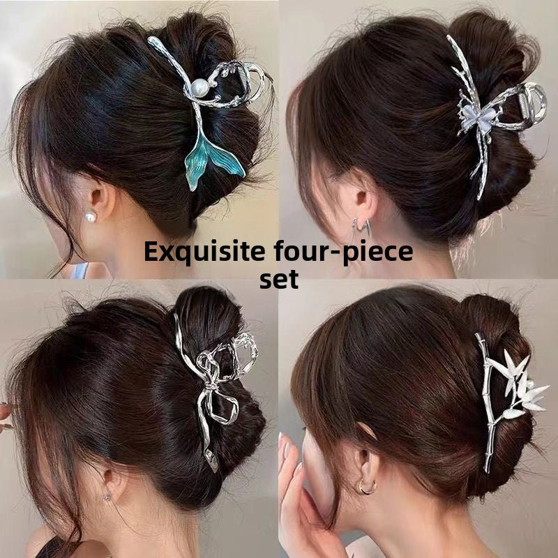 Metal Butterfly Hair Clips with Pearl Accents