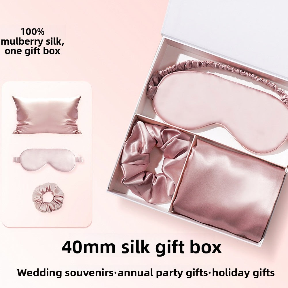 Luxury Mulberry Silk Sleep Set with Pillowcase Hair Tie Eye Mask