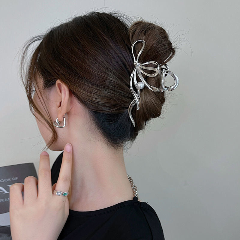 Metal Butterfly Hair Clips with Pearl Accents
