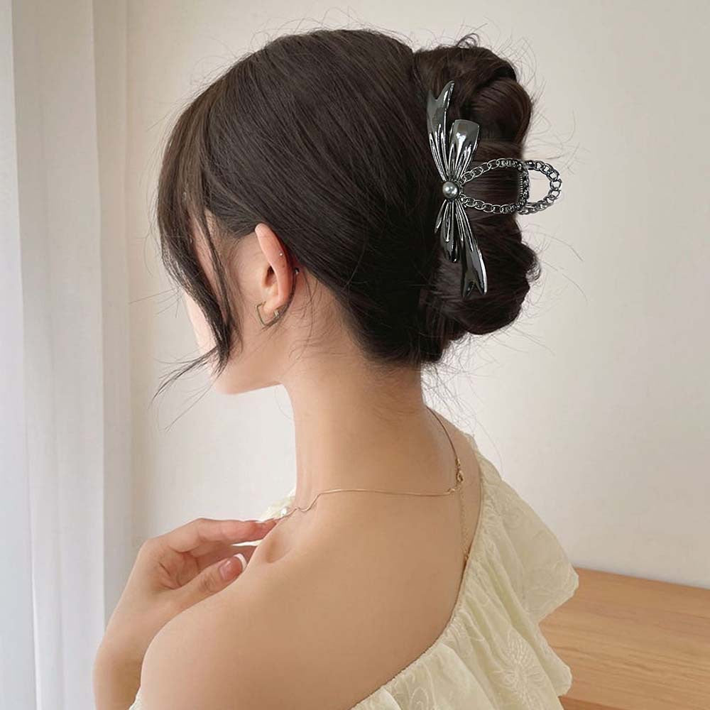 Metal Butterfly Hair Clips with Pearl Accents