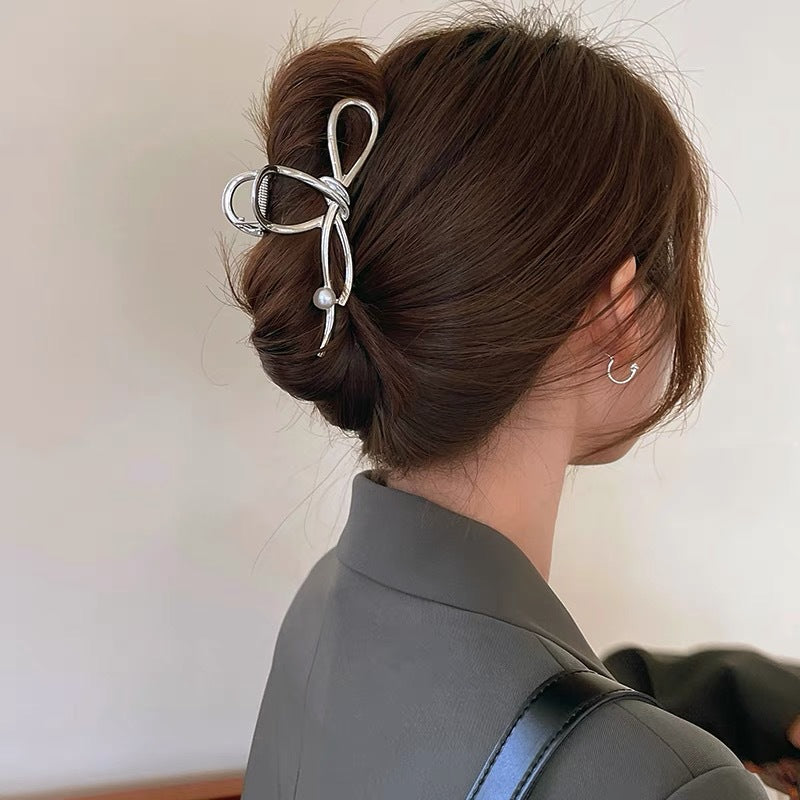 Metal Butterfly Hair Clips with Pearl Accents